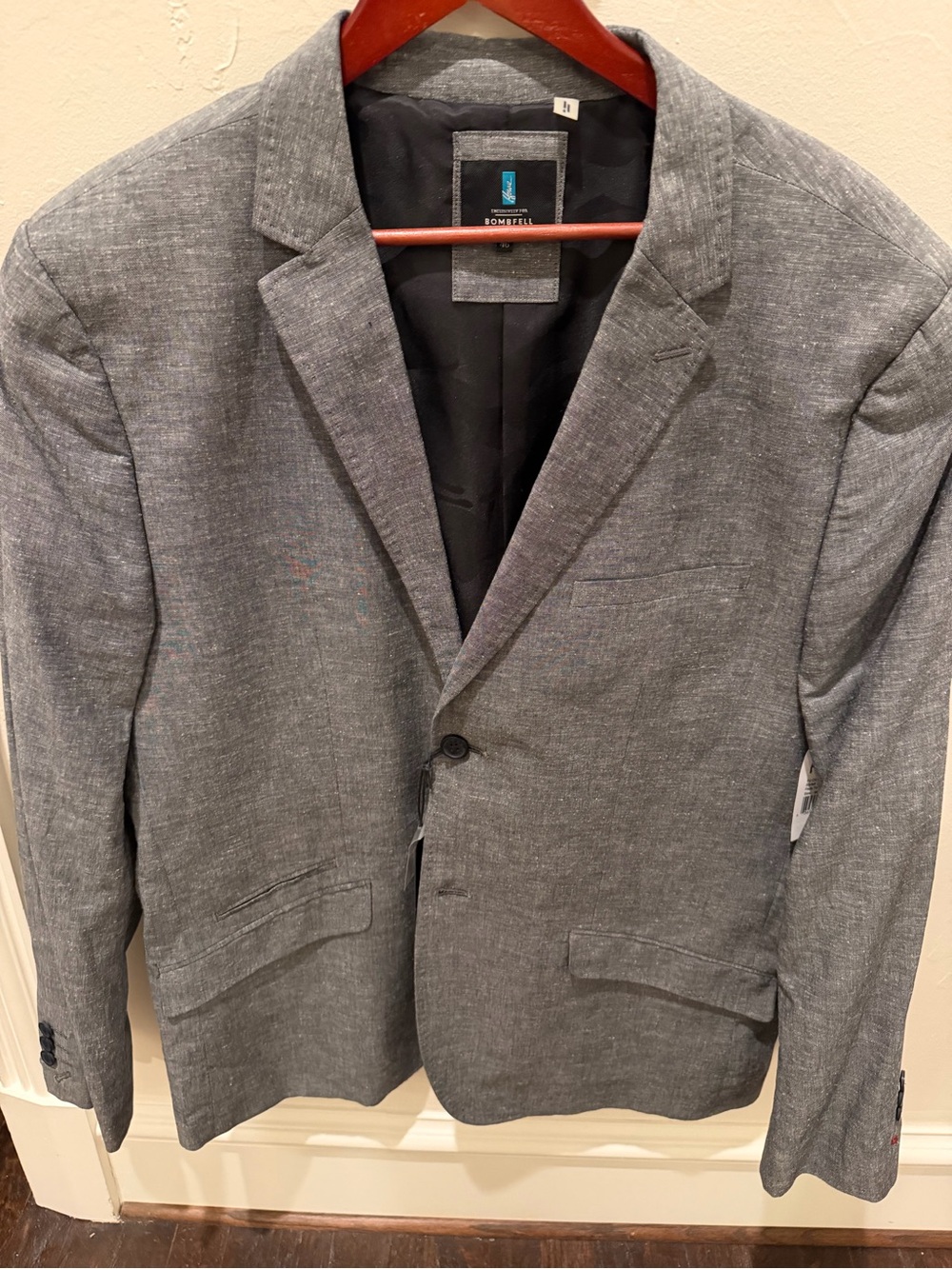 Howe for Bombfell Men’s 46 PJ Chambray Blazer, Fade to Black, NWT